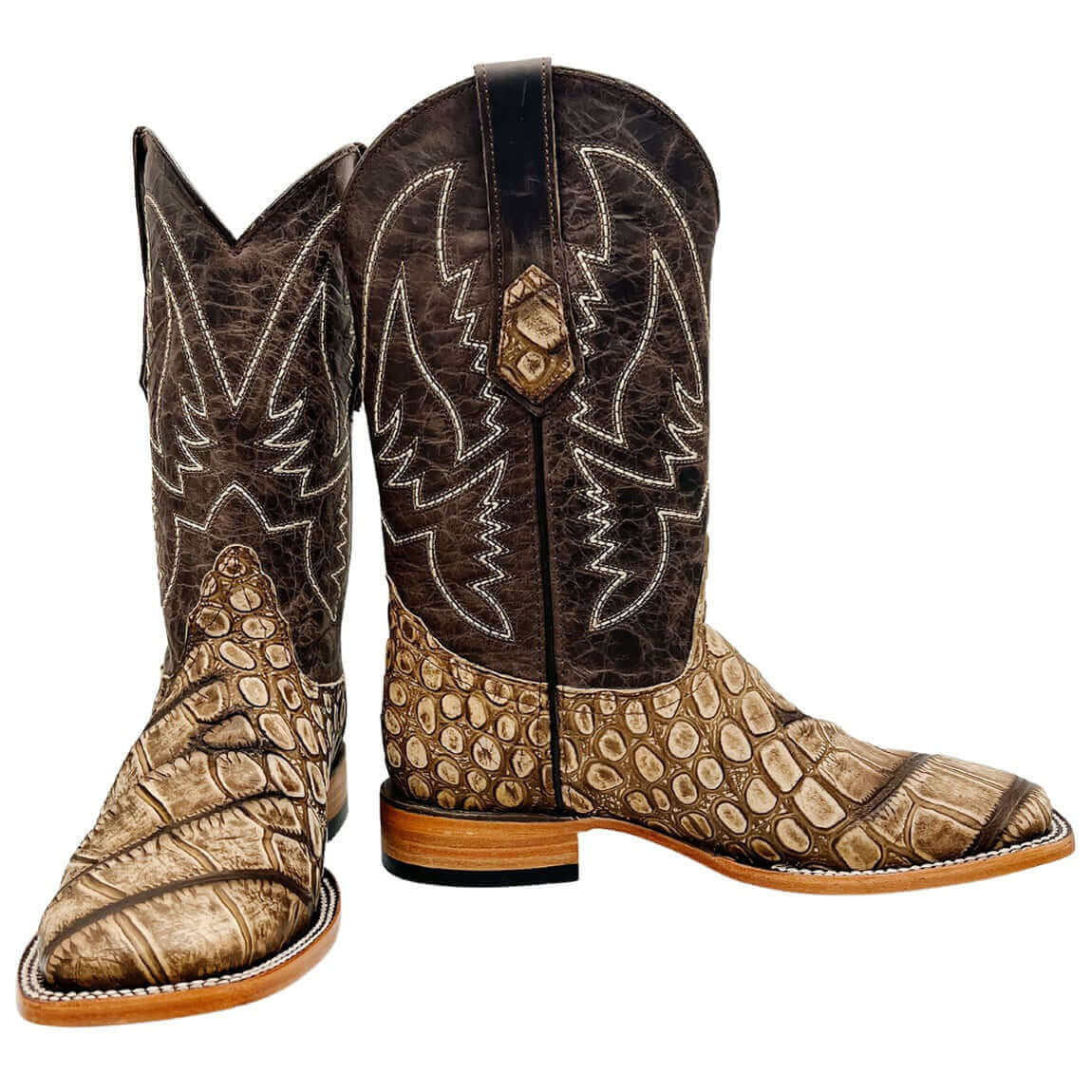 Mens Vaccari Alligator Print Square Toe Boots