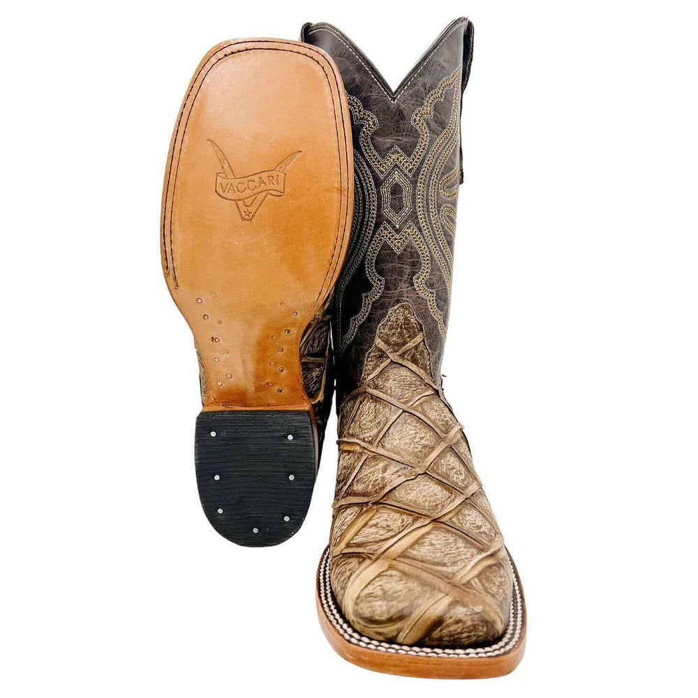 Men's Pirarucu Print Cowboy Boots Square Toe Boots Orix Tan Fish Print Boots Vaccari