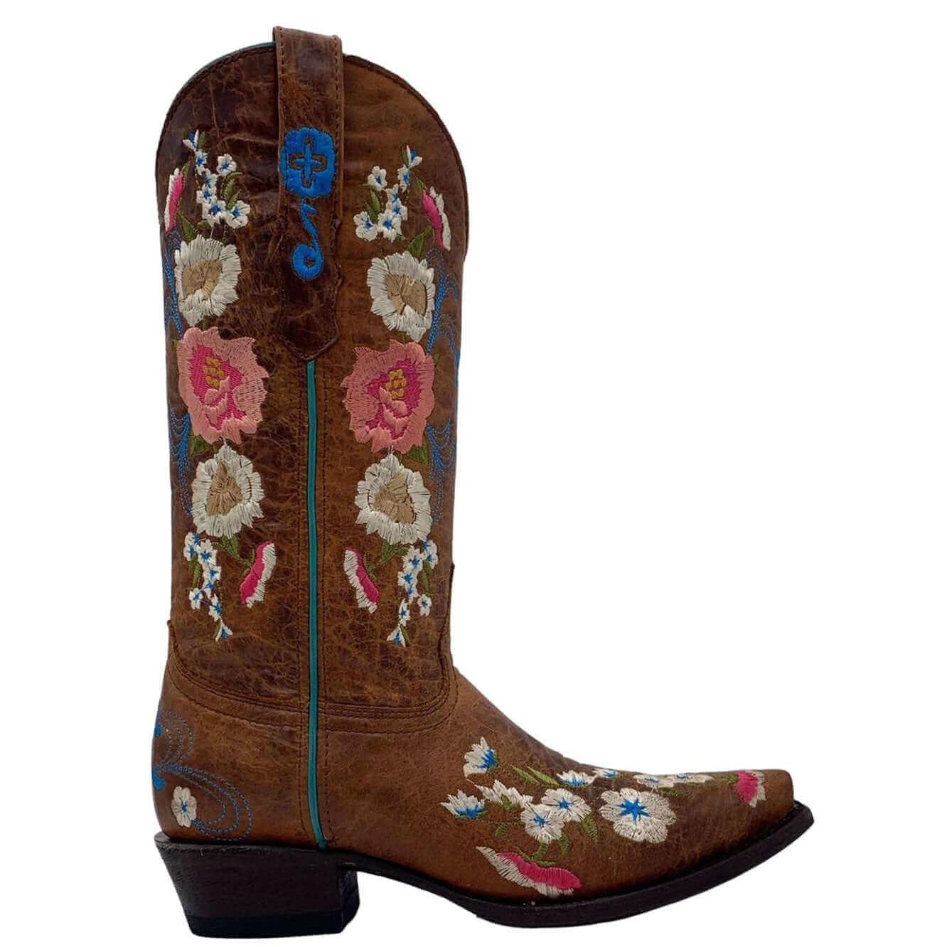 Womens Vaccari Floral Embroidered Cognac Boots
