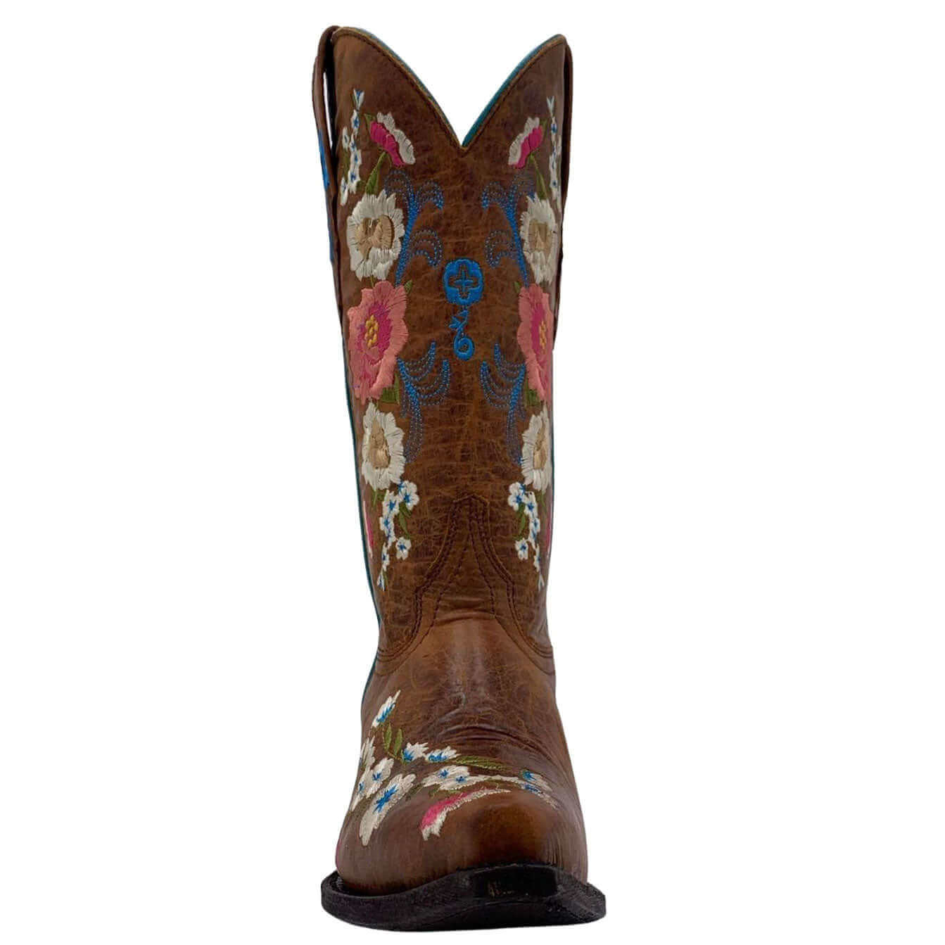 Womens Vaccari Floral Embroidered Cognac Boots