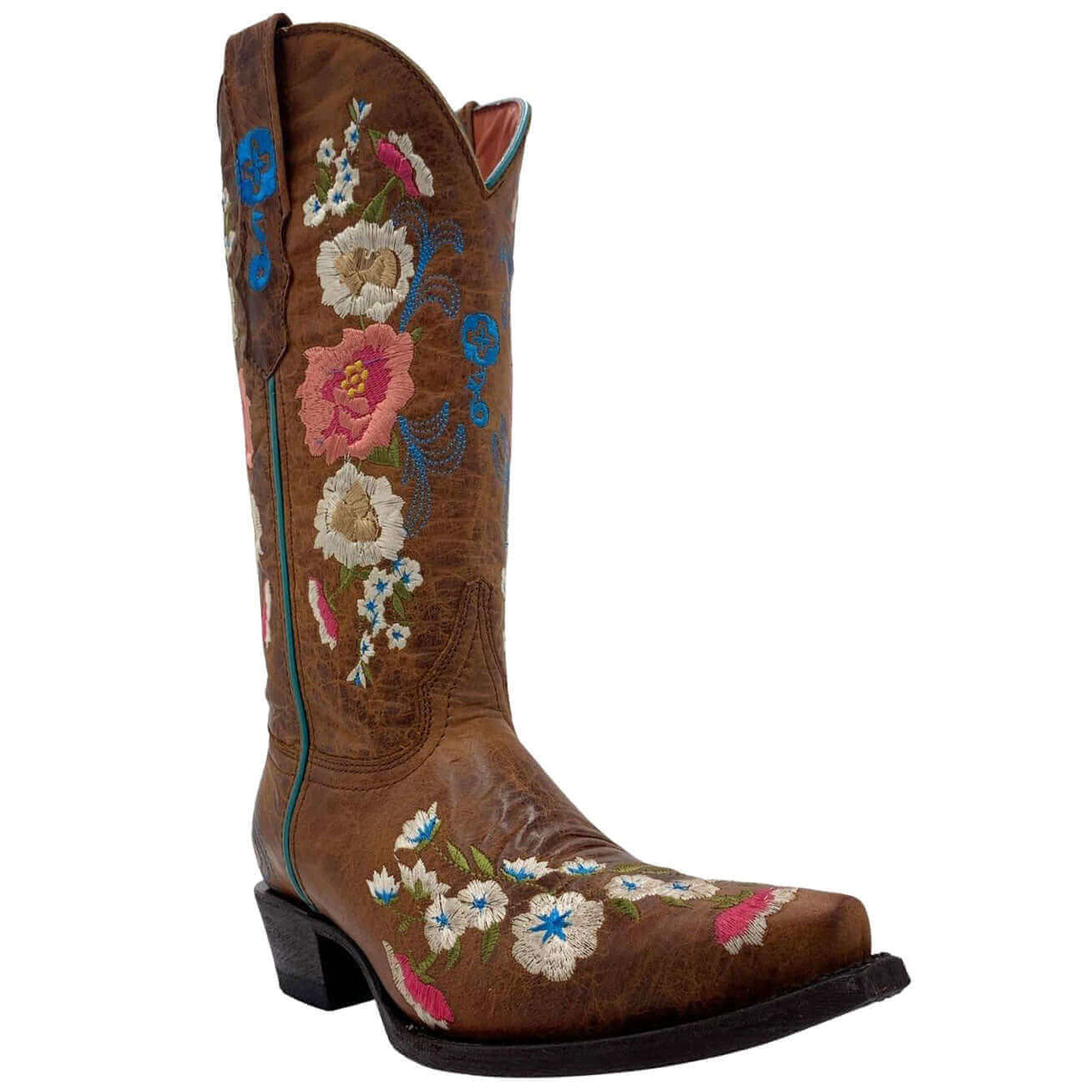 Womens Vaccari Floral Embroidered Cognac Boots