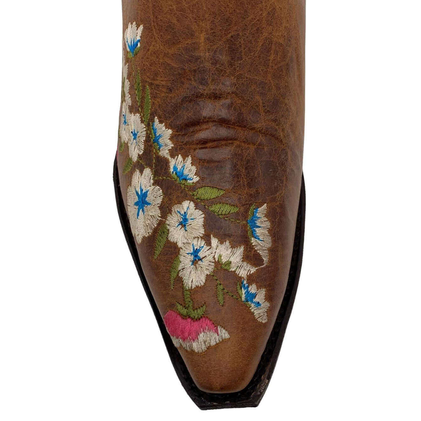 Womens Vaccari Floral Embroidered Cognac Boots