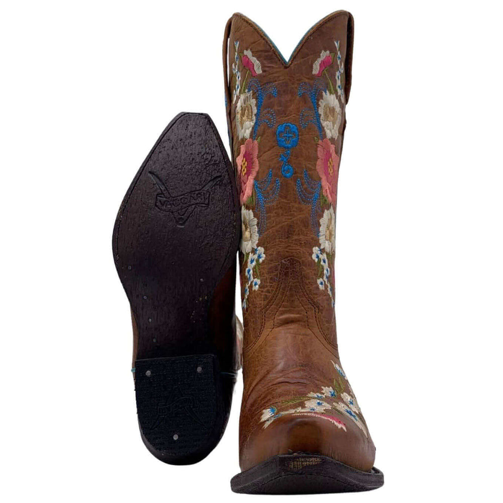 Womens Vaccari Floral Embroidered Cognac Boots