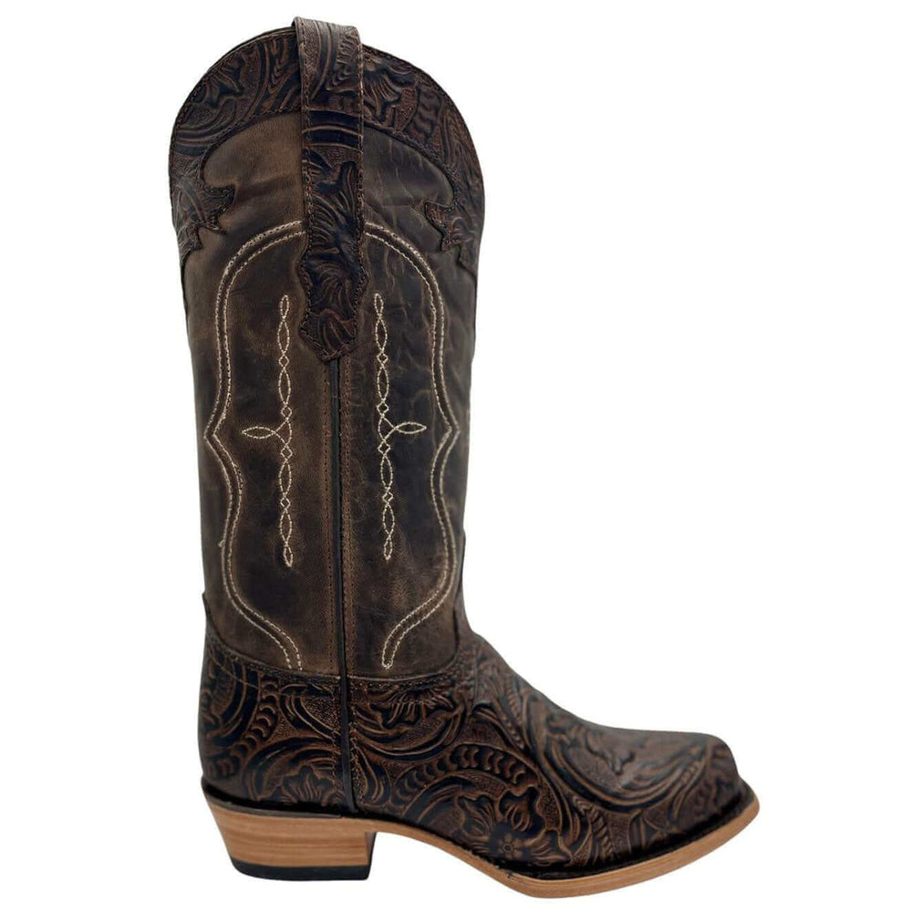 Womens Vaccari Hand-Tooled Narrow Square Toe Boots