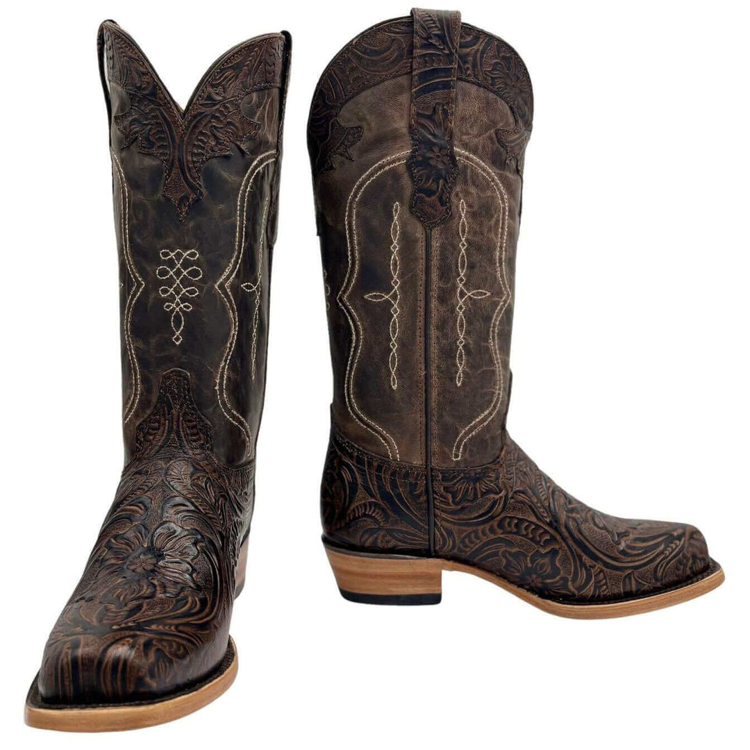 Womens Vaccari Hand-Tooled Narrow Square Toe Boots