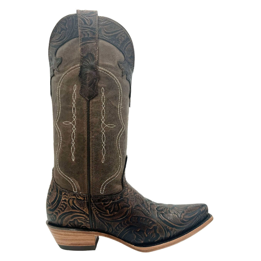 Women's Hand Tooled Floral Pattern Brown Cowgirl Boots by Vaccari #select-a-toe_snip