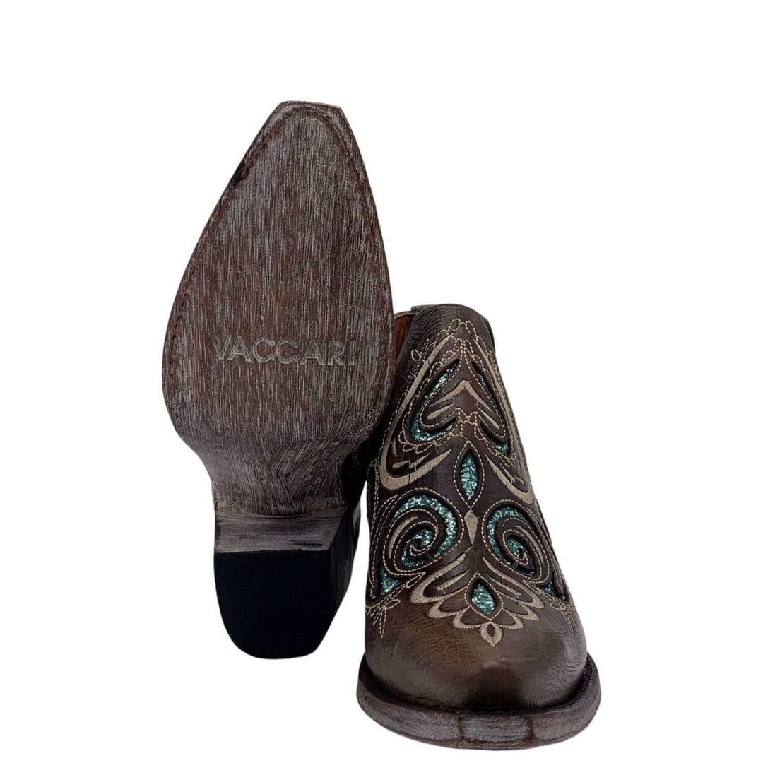 Women's Brown Western Booties with Glitter Inlays by Vaccari