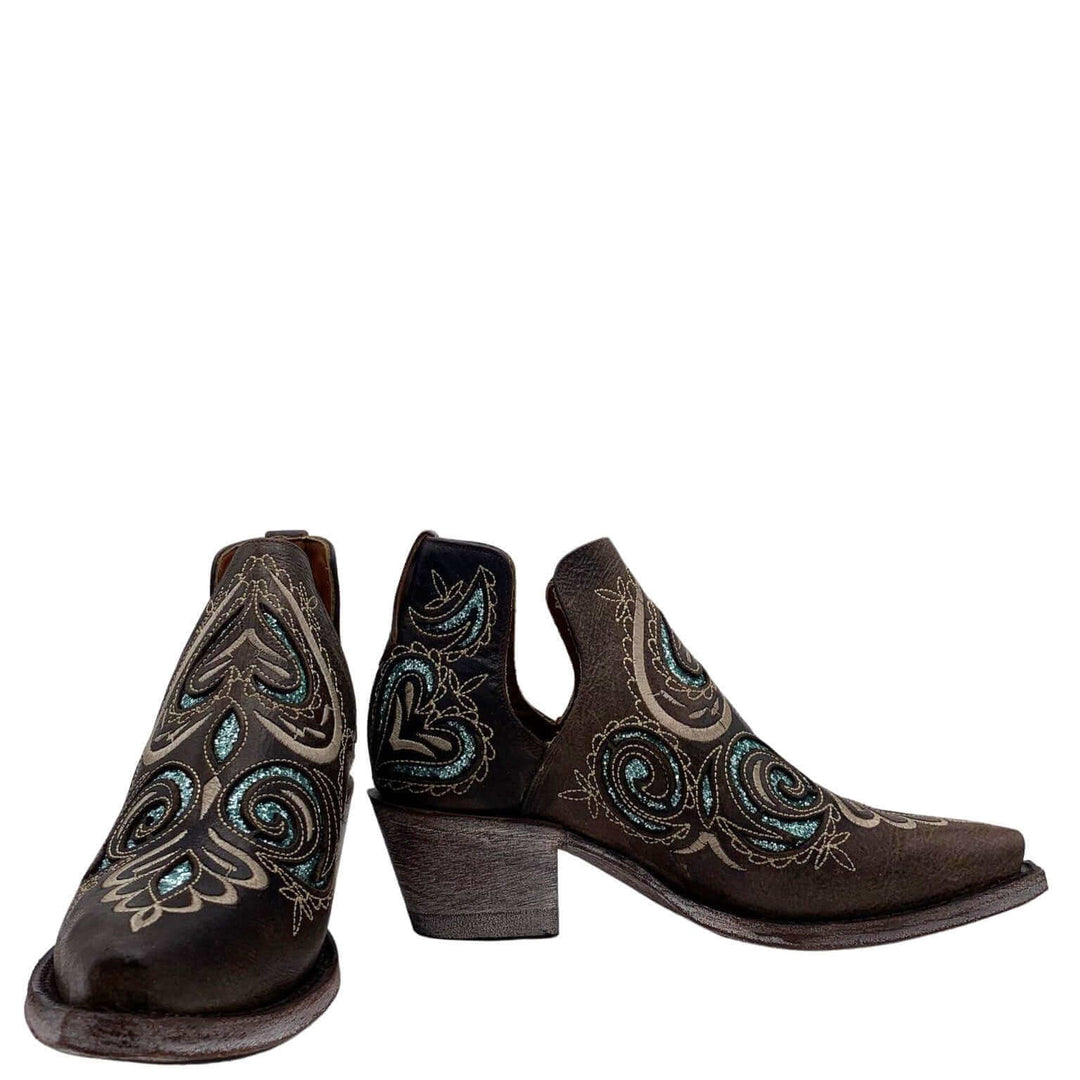 Women's Brown Western Booties with Glitter Inlays by Vaccari