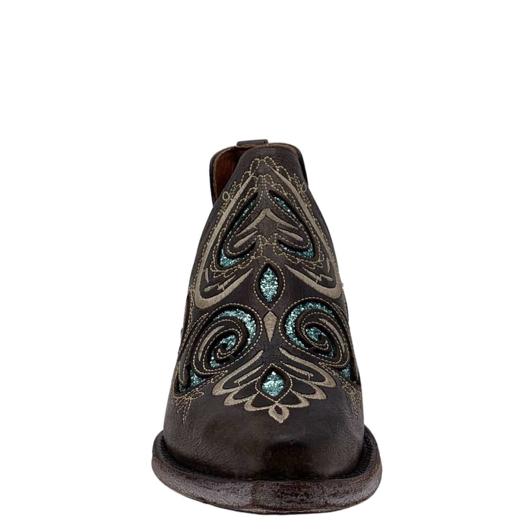 Women's Brown Western Booties with Glitter Inlays by Vaccari