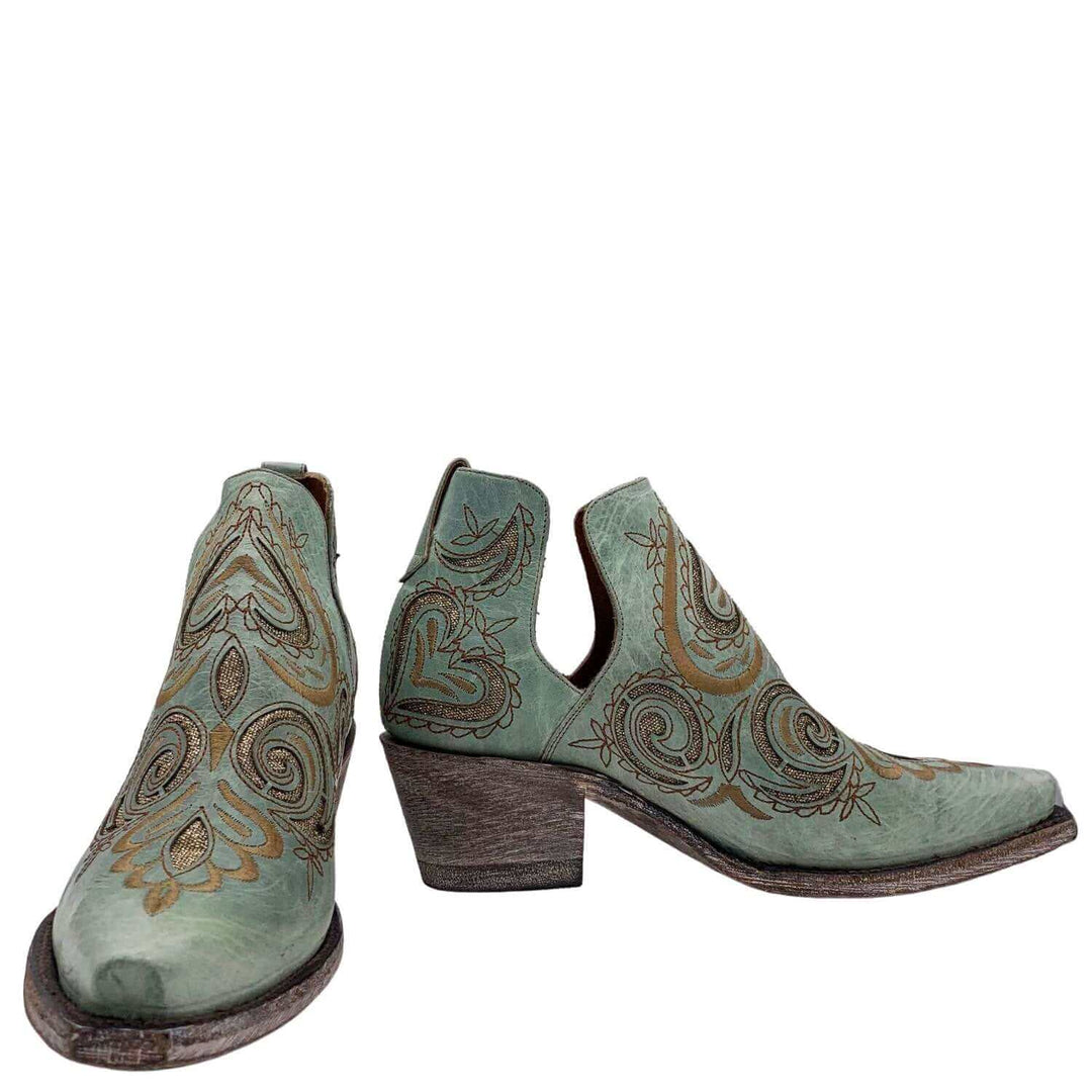 Women's Teal Western Booties with Glitter Inlays by Vaccari - Elevate Your Style with Chic and Trendy Fashion Footwear