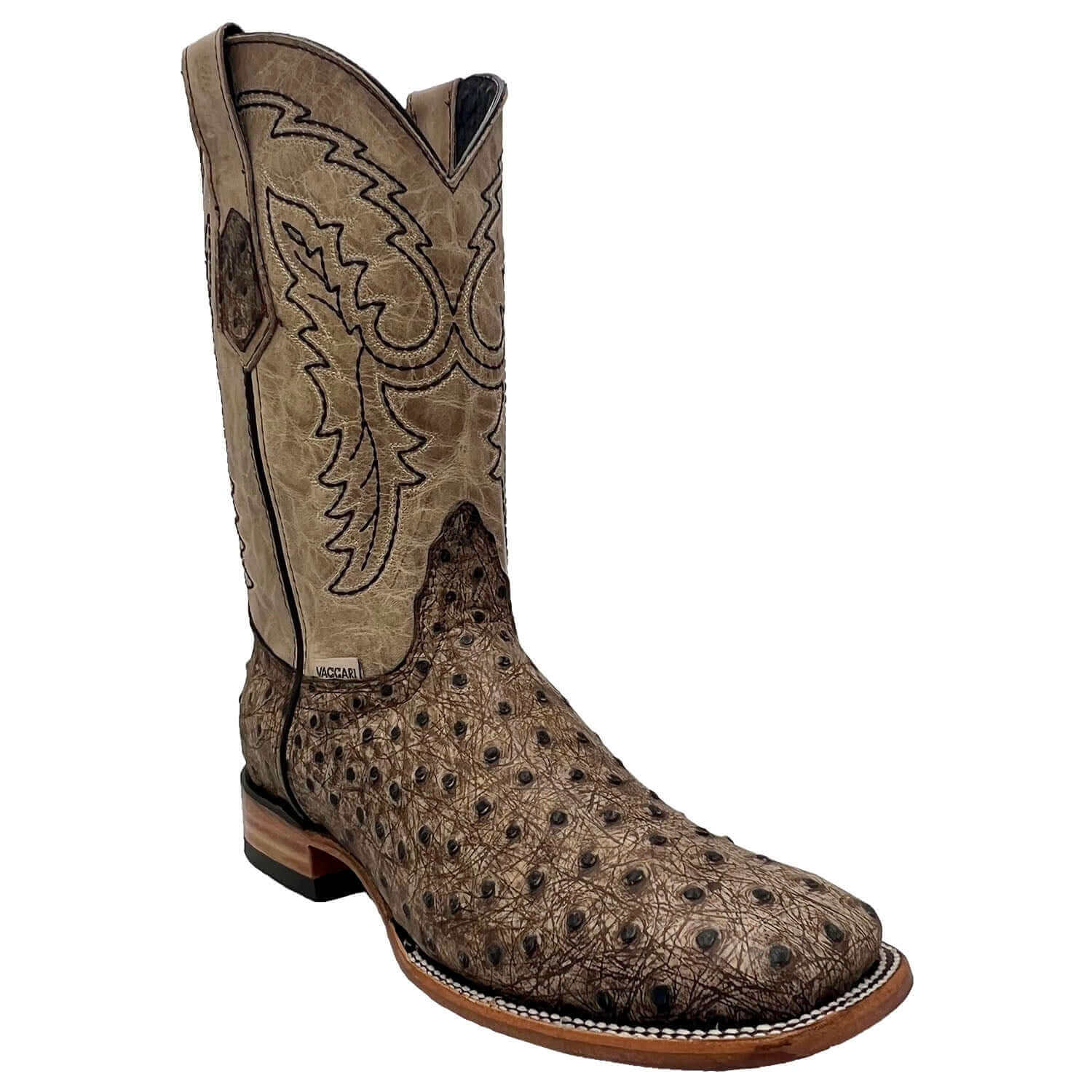 Mens Vaccari Ostrich Print Square Toe Boots