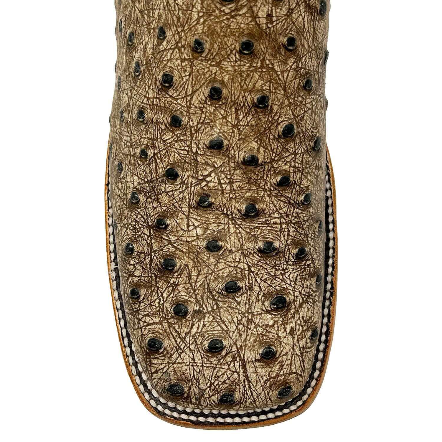 Mens Vaccari Ostrich Print Square Toe Boots