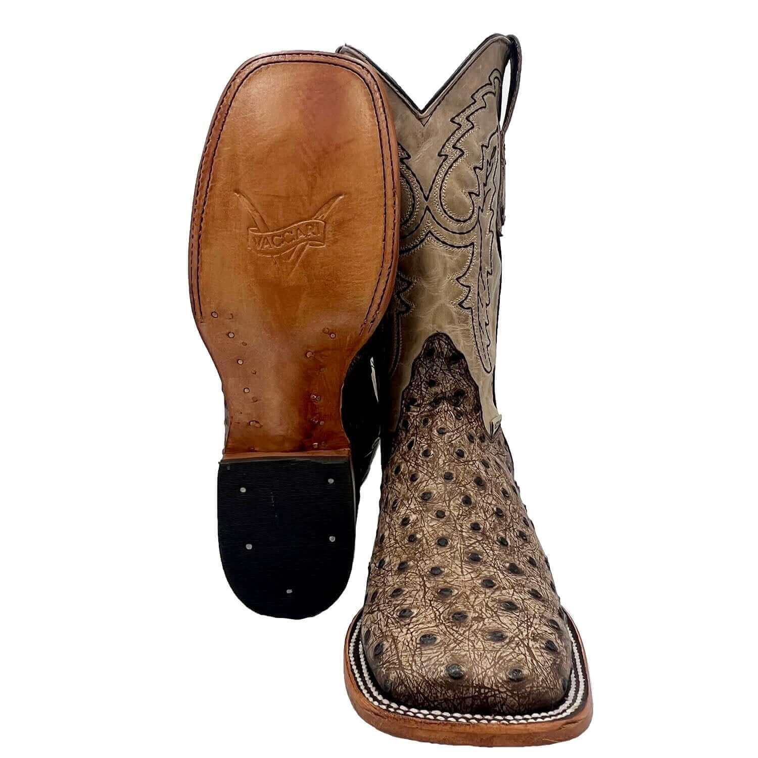 Mens Vaccari Ostrich Print Square Toe Boots