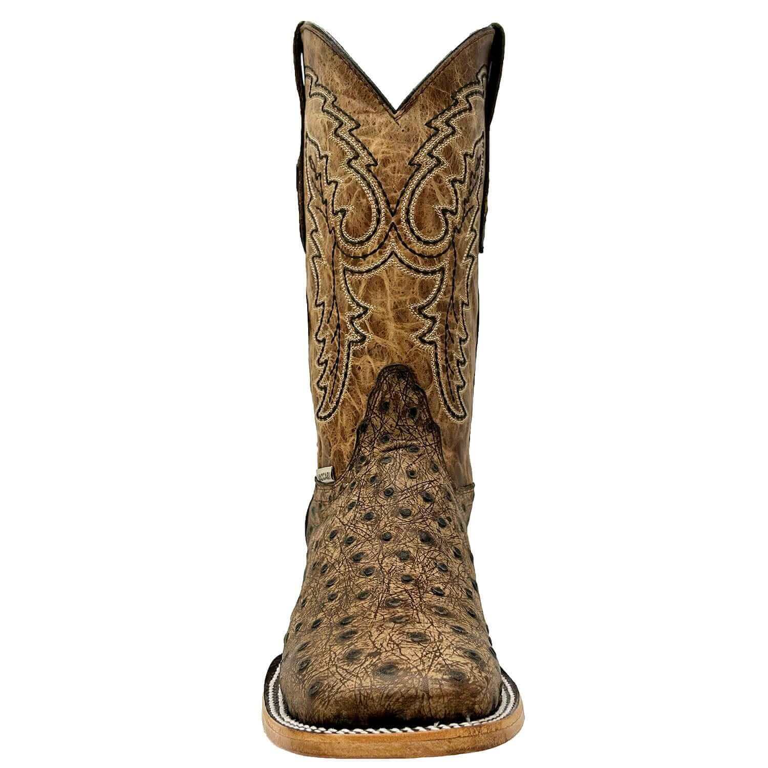 Mens Vaccari Ostrich Print Square Toe Boots