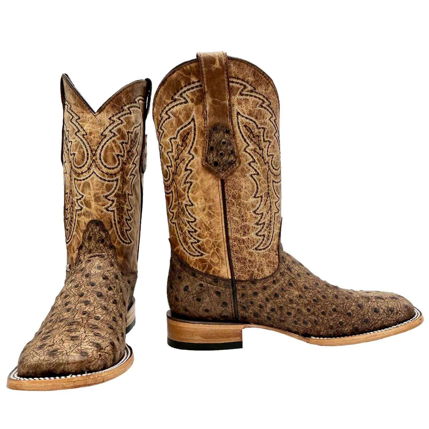 Mens Vaccari Ostrich Print Square Toe Boots