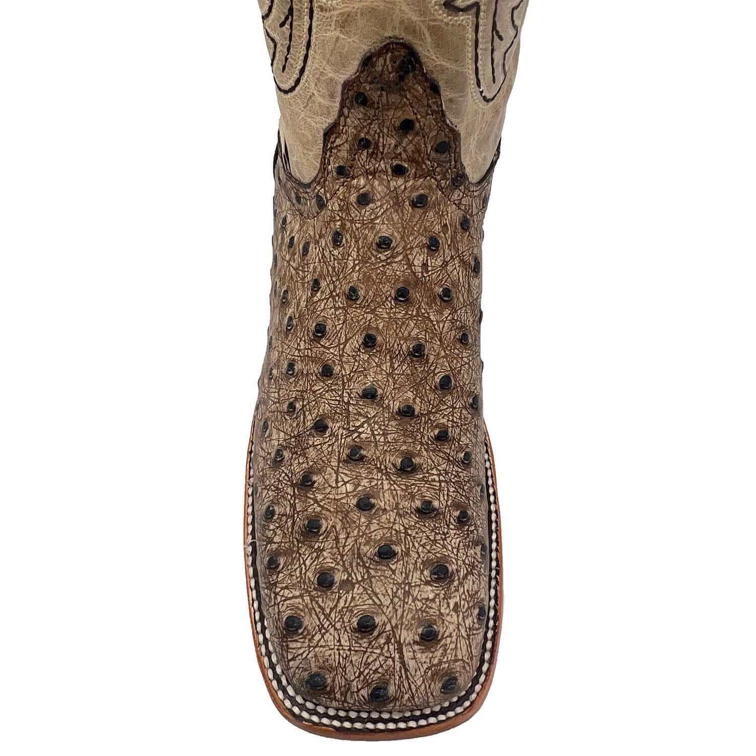 Mens Vaccari Ostrich Print Square Toe Boots