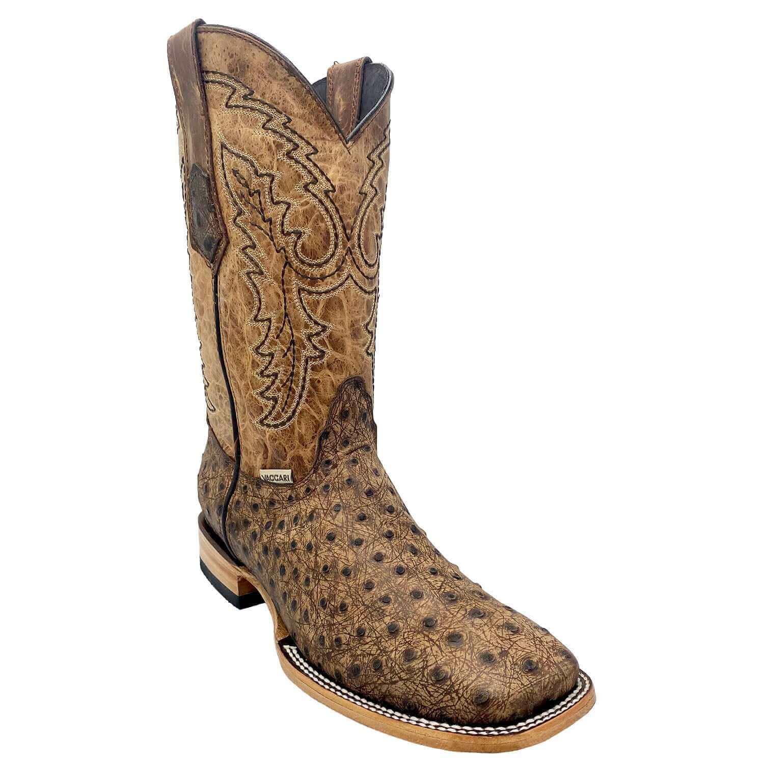 Mens Vaccari Ostrich Print Square Toe Boots