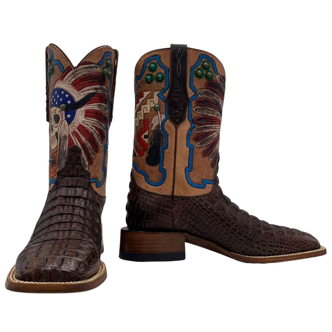 Hornback American Alligator Hand-Tooled Square Toe Boots