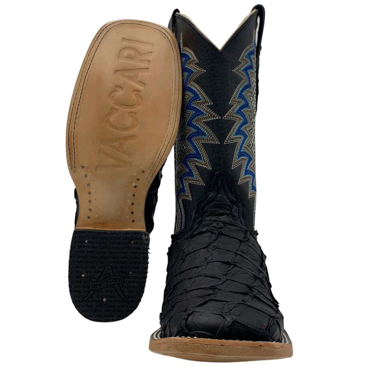Men's Vaccari Black Pirarucu Square Toe Boots